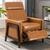 Wood-Framed PU Leather Recliner Chair Adjustable Home Theater Seating with Thick Seat Cushion and Backrest Modern Living Room Recliners; Brown