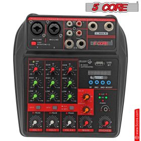 U4 Portable Mini Mixer 4 Channel Audio DJ Console with Sound Card; USB; 48V Phantom Power for PC Recording 5 Core MX 4CH