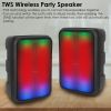 Portable Wireless Party Speaker 8in Colorful Lights DJ PA System with TWS Function FM Radio USB MMC Card Reading Aux In Recording Function Mic