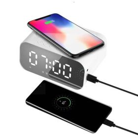 Wireless Bluetooth Speaker Charging 5W With LED Clock Alarm Function FM Radio Speaker (Color: White)