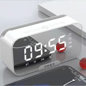 S8 Wireless Bluetooth Speaker HD Led Display Multifunction Stereo Bass Speakers Alarm Clock FM Radio TF Card Aux Music Playback. (Color: S7 WHITE)