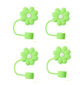 Colorful 4pcs Silicone Straw Covers Cap Set Flower Design For 10mm Straws (Option: Green-4PCS)